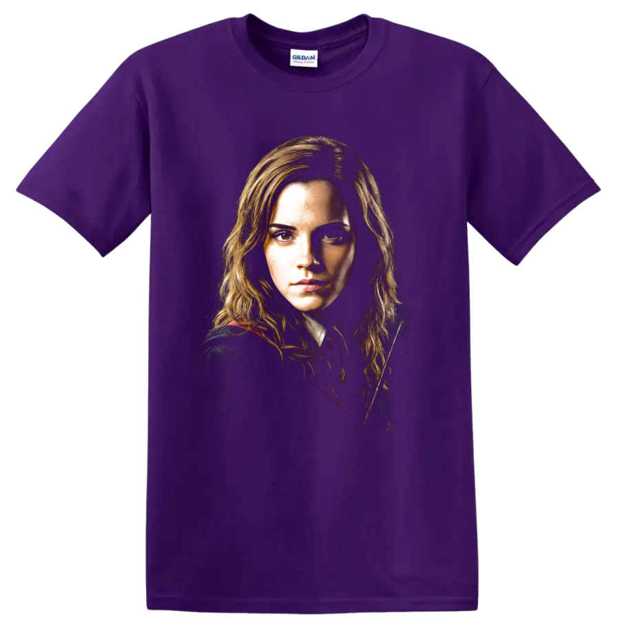 Hermione Granger Harry Potter portrait graphic print on a Purple T Shirt