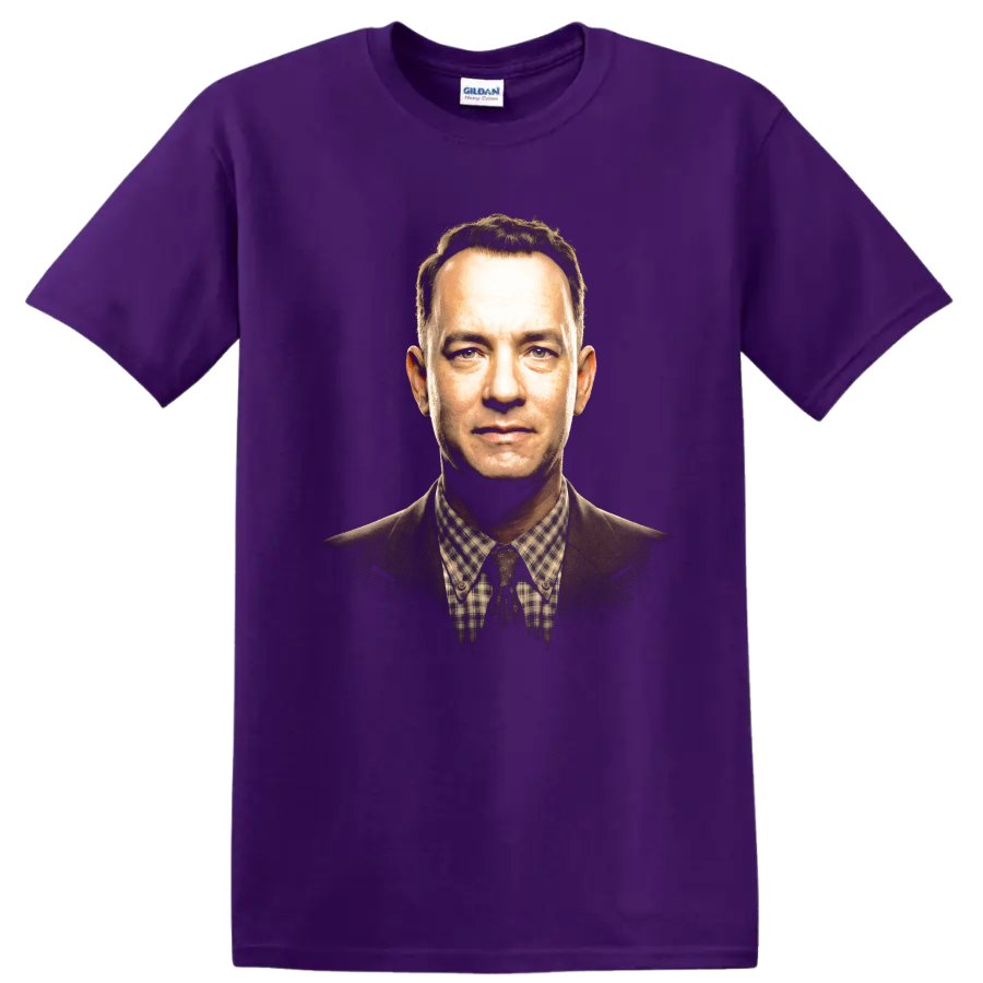 Michael Sullivan portrait from Road to Perdition, cinematic graphic print on a Purple T Shirt