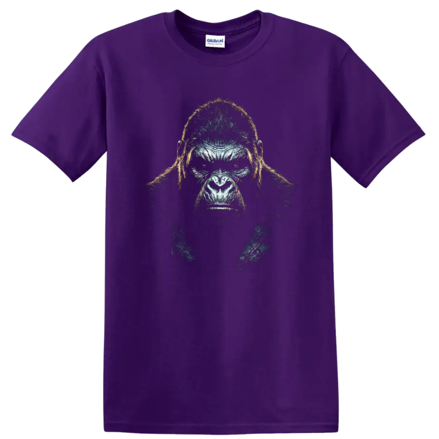 King Kong giant ape dark cinematic portrait graphic print on a Purple T Shirt