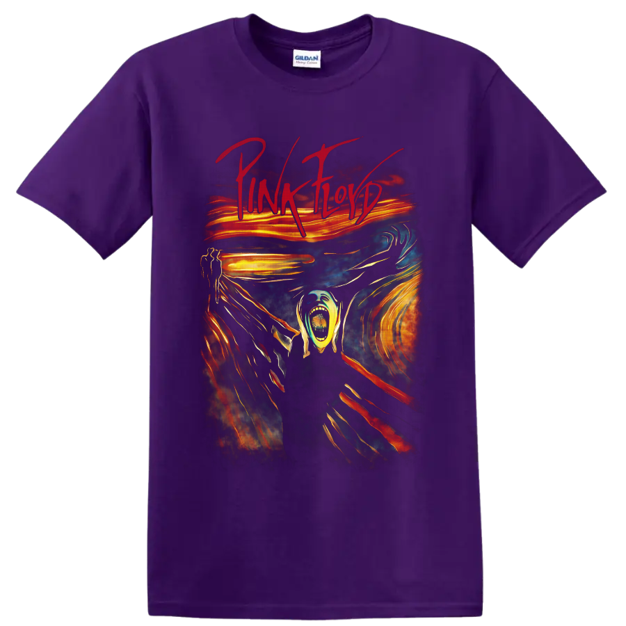 Pink Floyd The Wall-inspired screaming figure in surreal psychedelic rock art on a Purple T Shirt