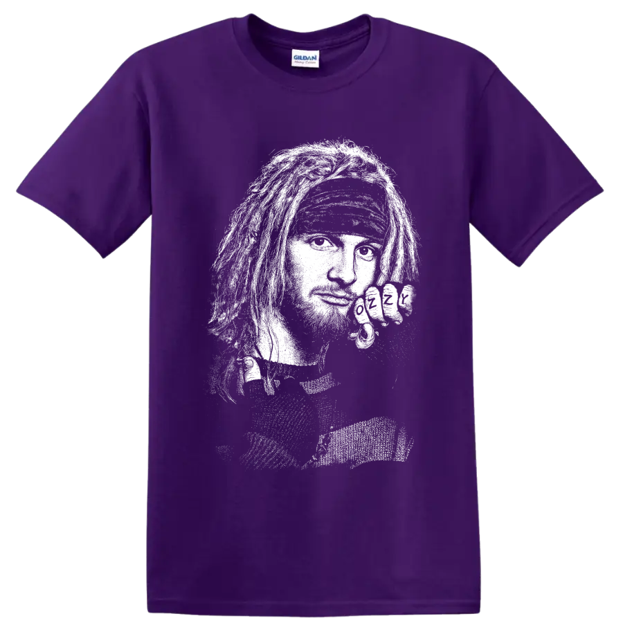 Layne Staley Alice In Chains high-contrast monochrome grunge portrait graphic on a Purple T Shirt