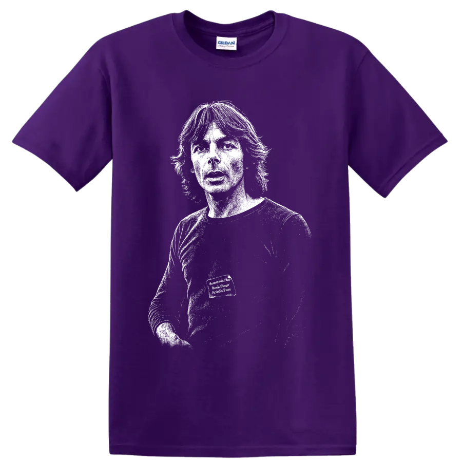 High-contrast Richard Wright portrait playing keyboard in a monochrome music tribute on a Purple T Shirt