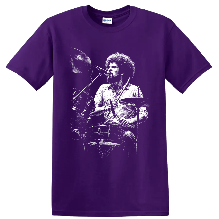 High-contrast Don Henley Eagles singer and drummer portrait graphic on a Purple T Shirt
