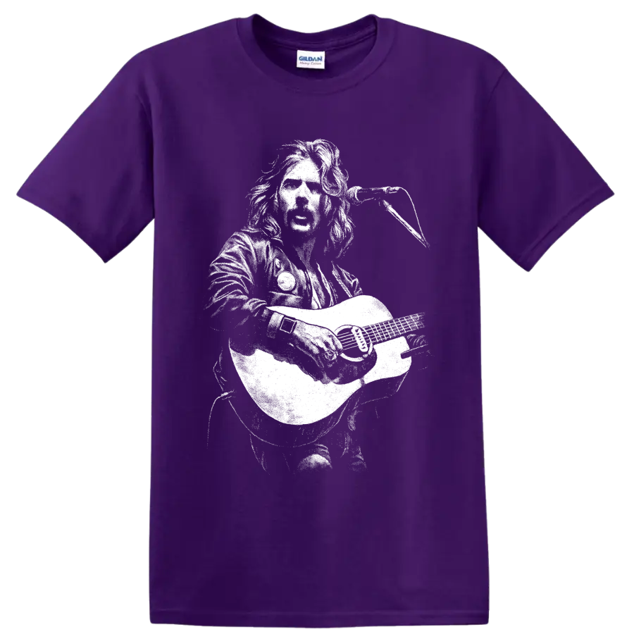 Glenn Frey guitarist portrait in high-contrast monochrome rock art on a Purple T Shirt
