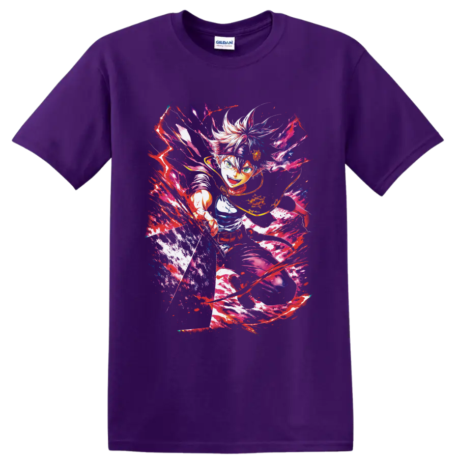 Asta Black Clover anti-magic battle anime art with neon paint splashes on a Purple T Shirt