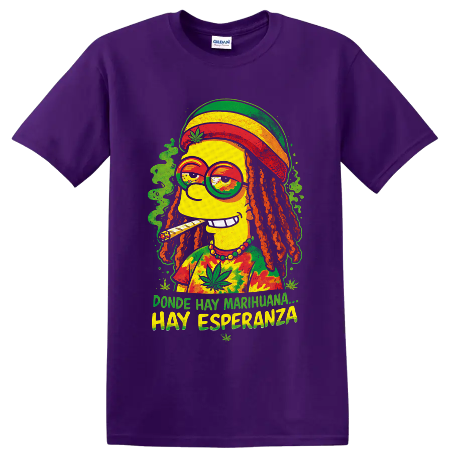 Homer Simpson rasta cannabis cartoon with dreadlocks and Spanish 420 text on a Purple T Shirt
