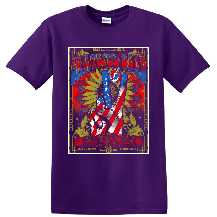 Grateful Dead Fare Thee Well psychedelic poster with lightning-bolt skull and dancing on a Purple T Shirt