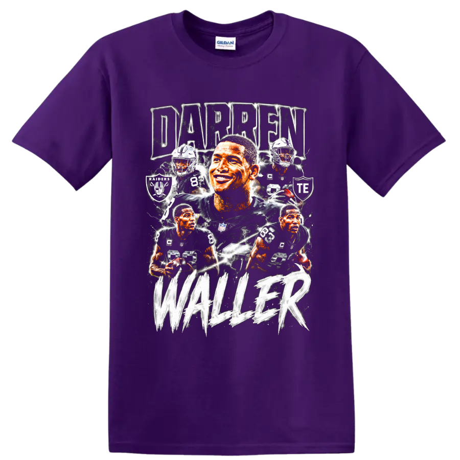 Darren Waller Raiders football collage with number 83, lightning, and DARREN WALLER text on a Purple T Shirt