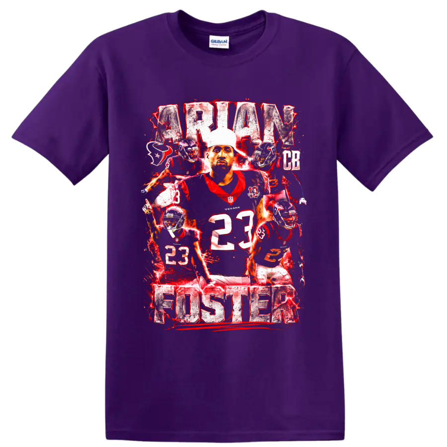 Arian Foster Houston Texans number 23 football collage with distressed ARIAN FOSTER on a Purple T Shirt