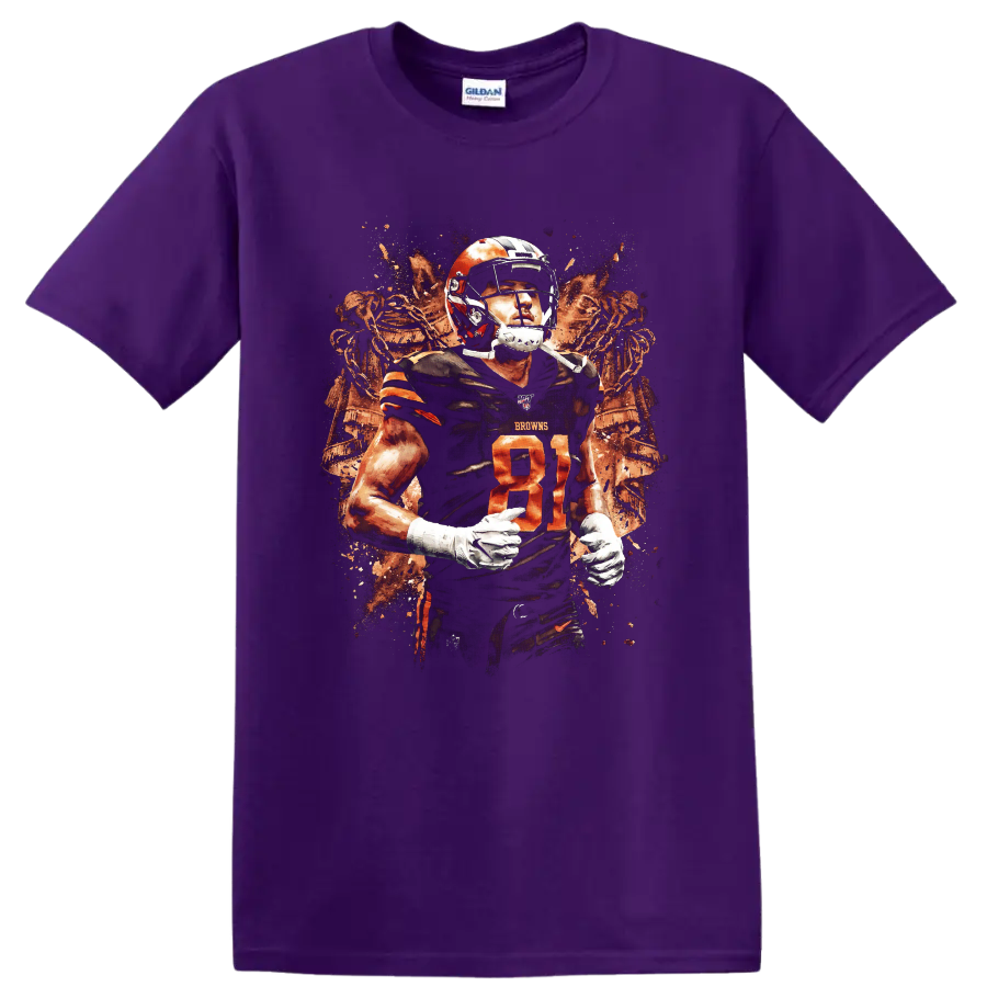 David Njoku Cleveland Browns number 81 football player with distressed skeleton art on a Purple T Shirt