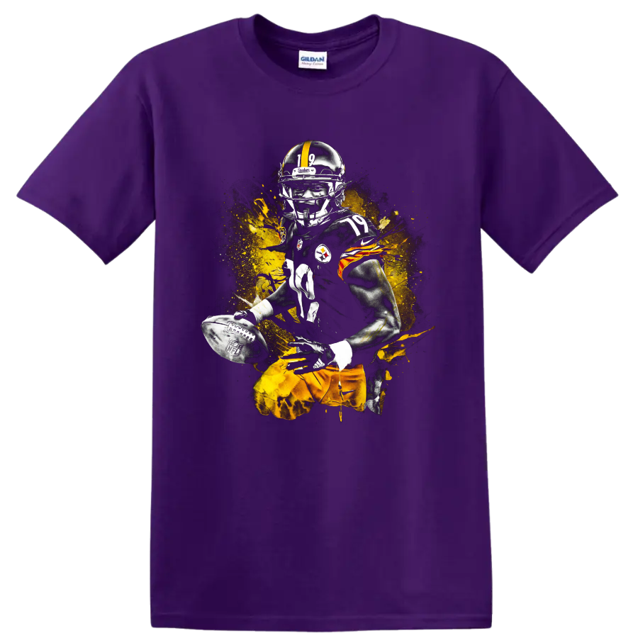 JuJu Smith-Schuster Pittsburgh Steelers number 19 football player splash graphic on a Purple T Shirt