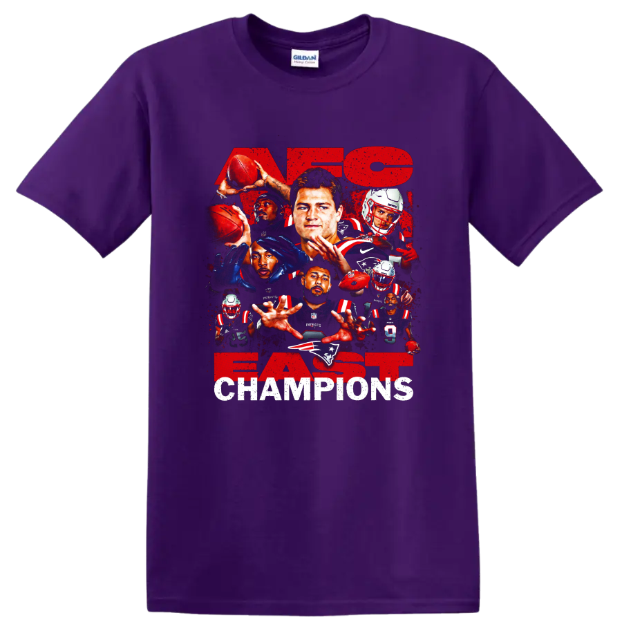 Drake Maye New England Patriots AFC East Champions football collage on a Purple T Shirt