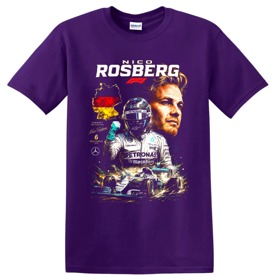 Nico Rosberg Mercedes-AMG Petronas Formula 1 championship racing collage on a Purple T Shirt