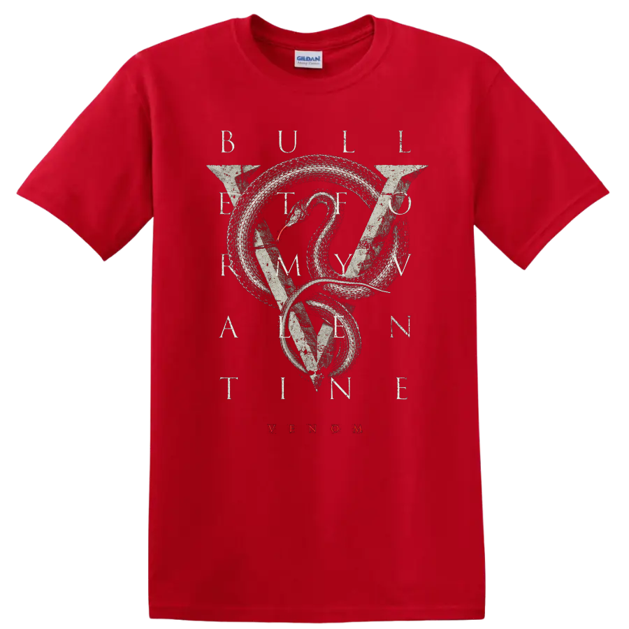 Bullet For My Valentine snake graphic with VENOM text on black T - Red