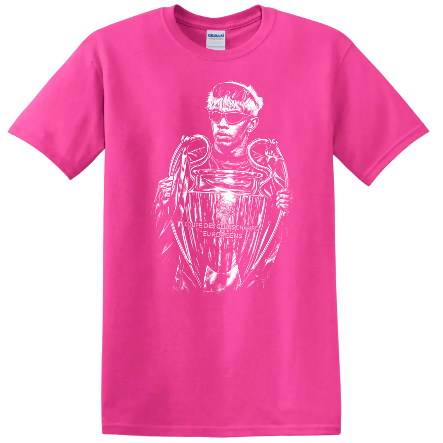 Retro black and white soccer portrait of Lamine Yamal style - Safety Pink