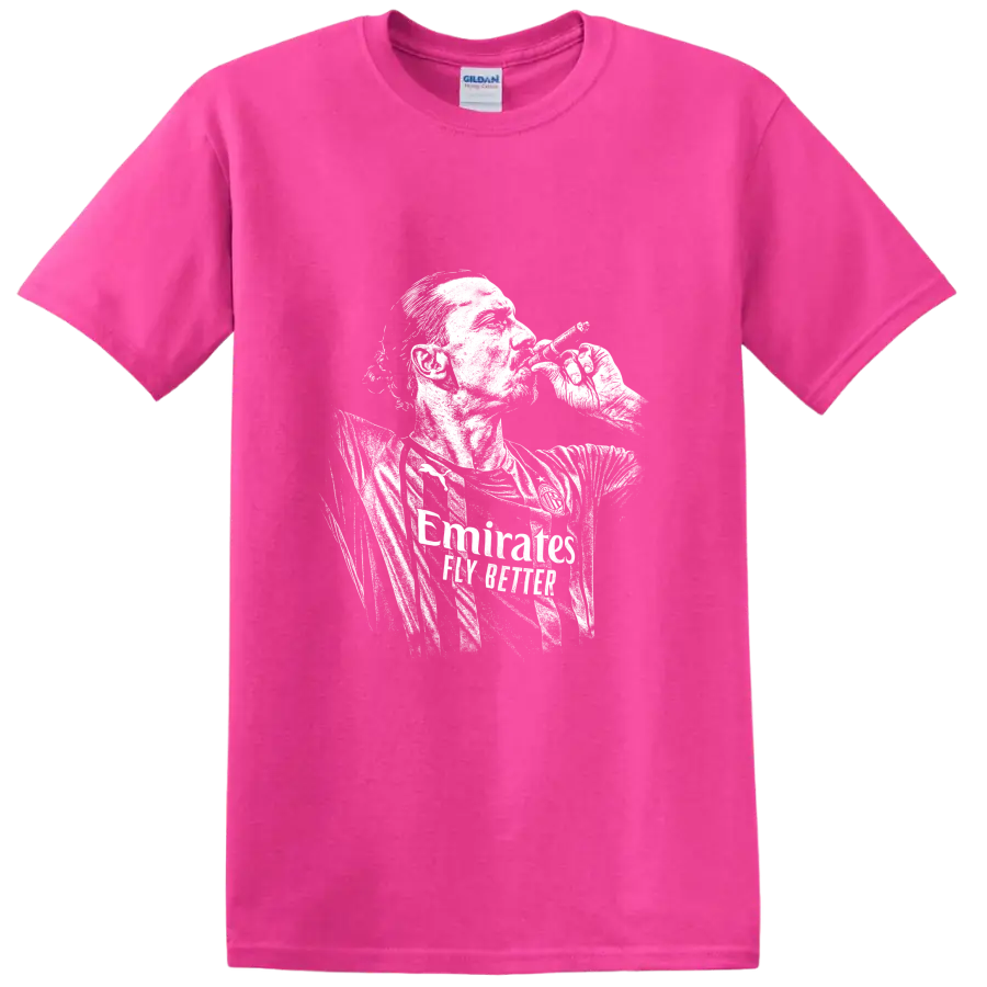 Retro soccer portrait of Zlatan Ibrahimović style graphic T - Safety Pink