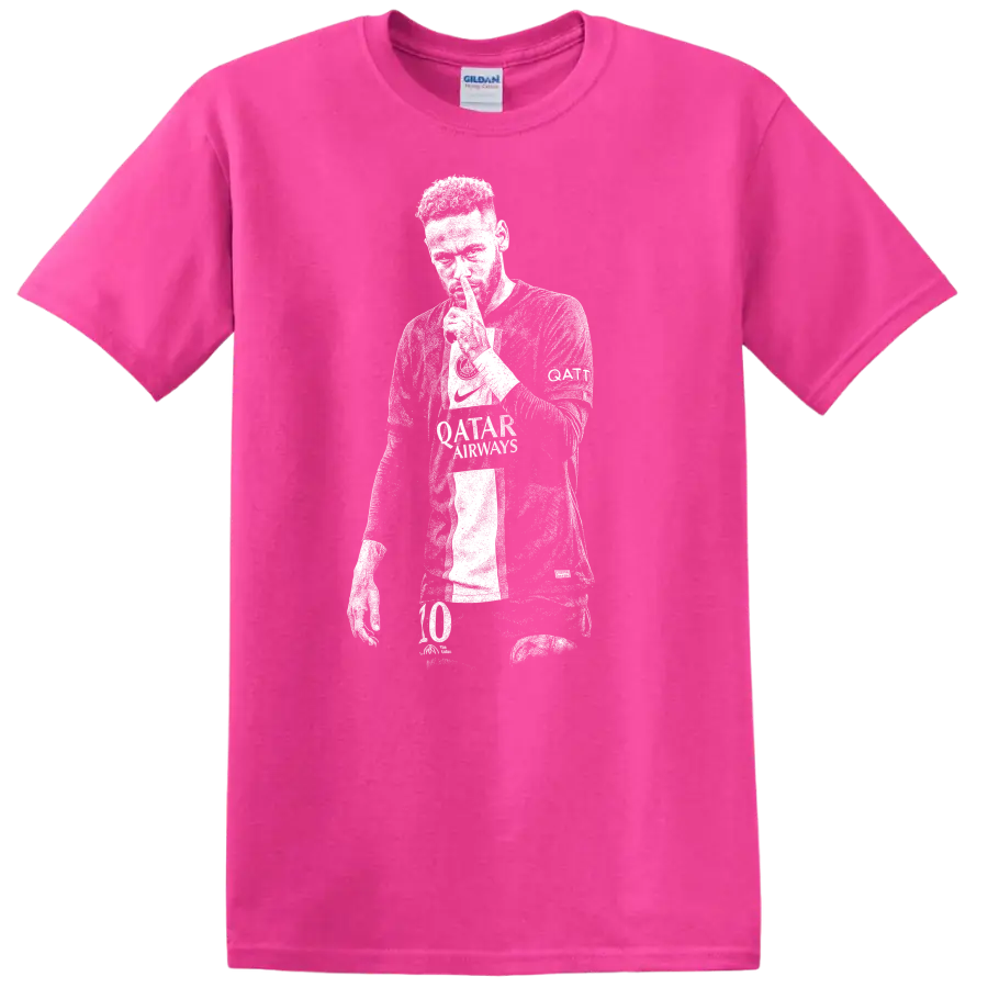 Retro soccer player portrait silhouette design inspired by Neymar Jr. T - Safety Pink