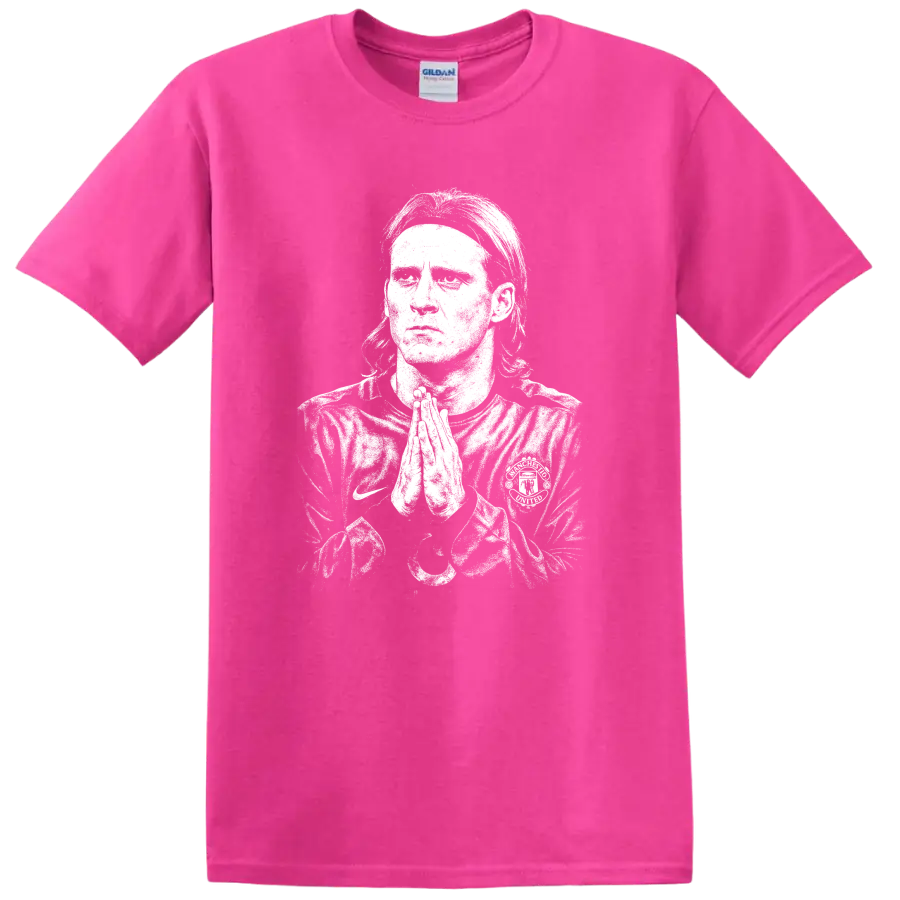 Retro soccer portrait graphic of Diego Forlán legend style on T - Safety Pink