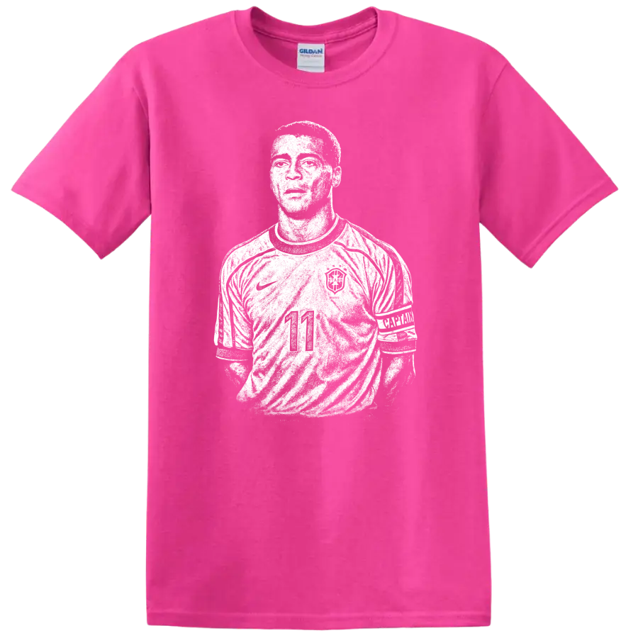 Retro soccer portrait legend style silhouette of Ronaldo Nazário T - Safety Pink