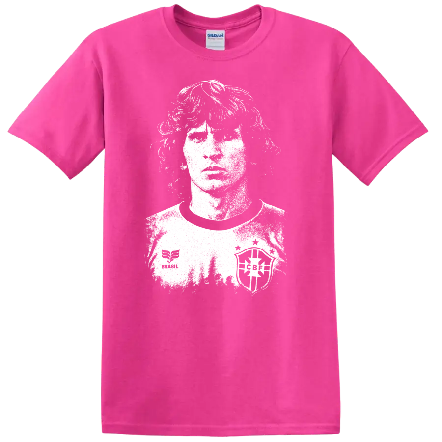 Retro soccer legend portrait of Arthur Antunes Coimbra black and white T shirt - Safety Pink
