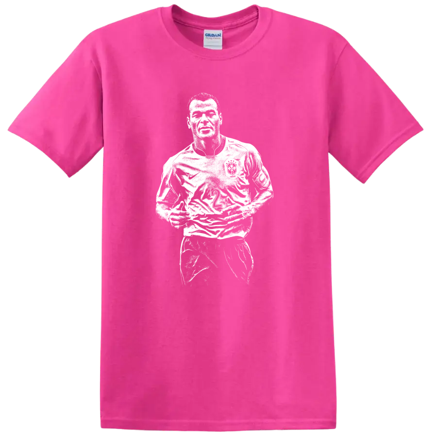 Retro soccer legend portrait style design inspired by Marcos Evangelista de Morais on T - Safety Pink