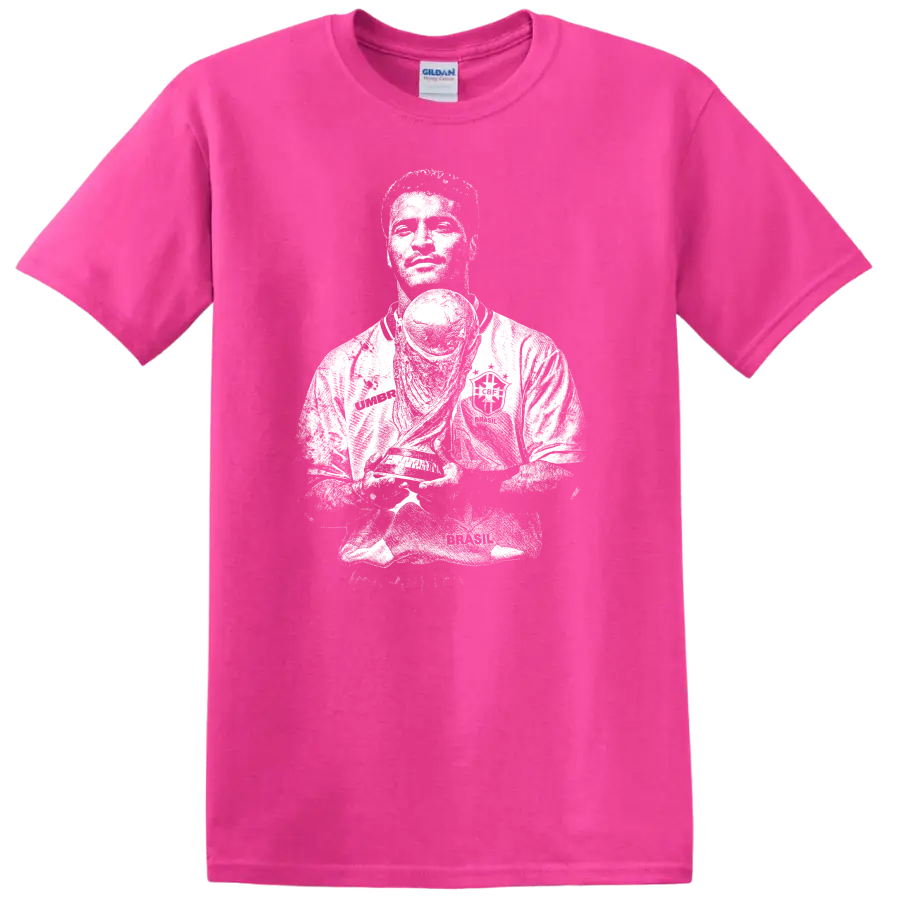 Retro soccer portrait silhouette of Romário de Souza Faria T - Safety Pink