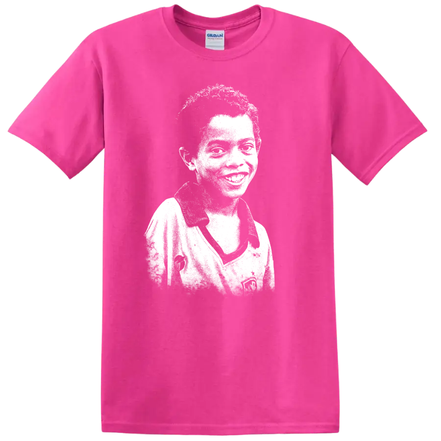 Retro pixel-style soccer legend portrait inspired by Ronaldo de Assis Moreira T - Safety Pink