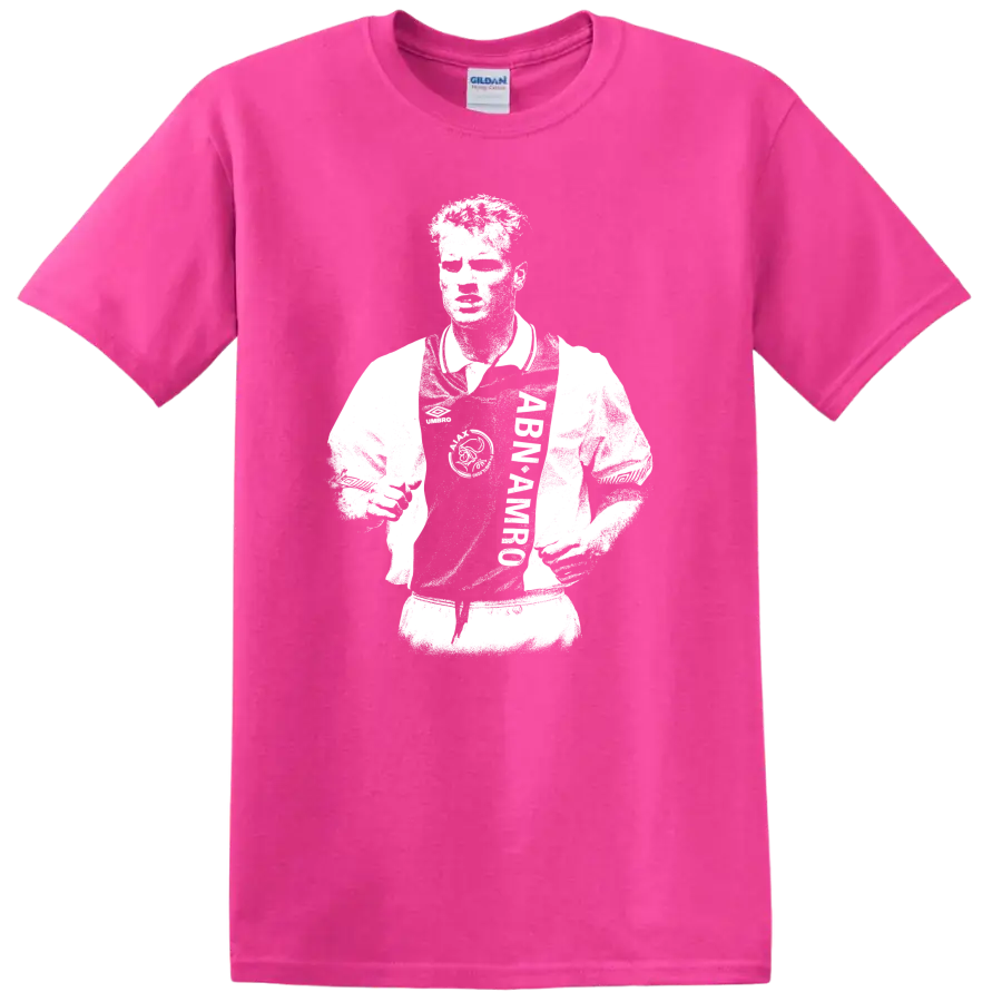 Retro black and white Dennis Bergkamp portrait T Shirt - Safety Pink