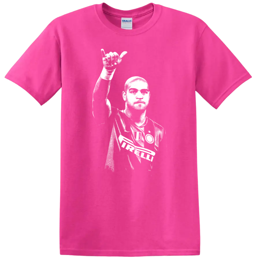 Retro soccer portrait of Adriano Leite Ribeiro legend style T - Safety Pink