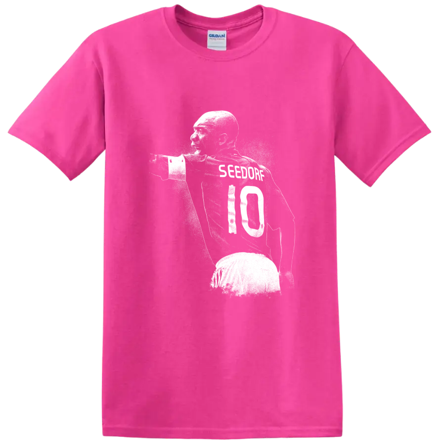 Retro soccer portrait design of Clarence Seedorf style T - Safety Pink