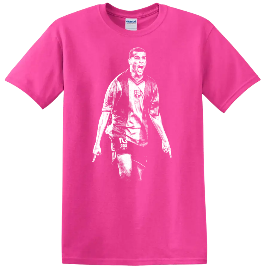Black and white retro soccer portrait of Rivaldo style T - Safety Pink