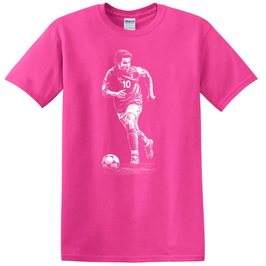 Black and white retro soccer portrait of Alessandro Del Piero T Shirt - Safety Pink