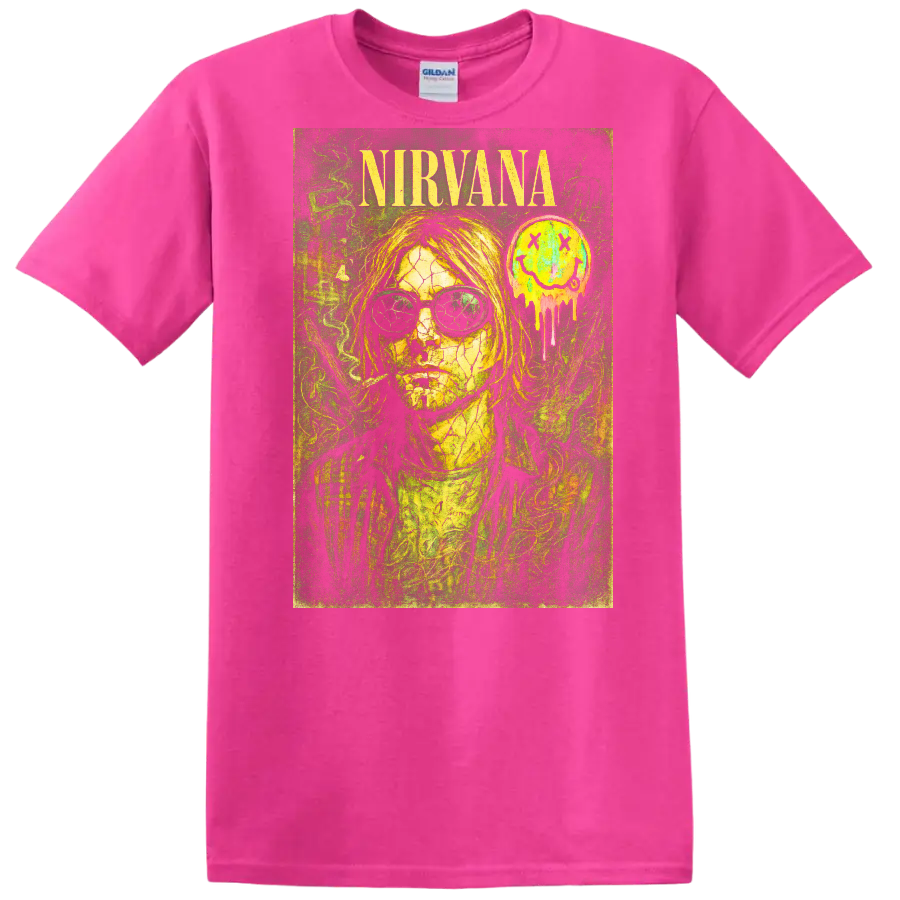 Nirvana Retro Rock Album Cover Legend Style T Shirt - Safety Pink