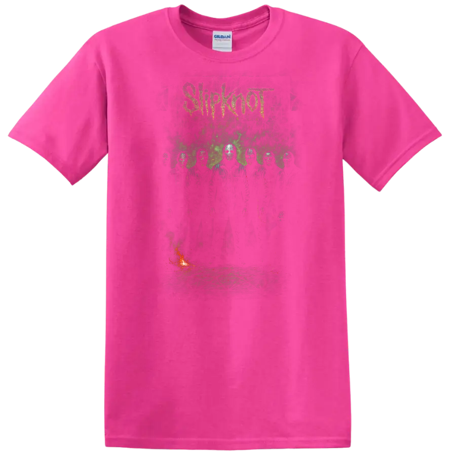 Slipknot Retro Heavy Metal Band Album Cover Style T Shirt - Safety Pink