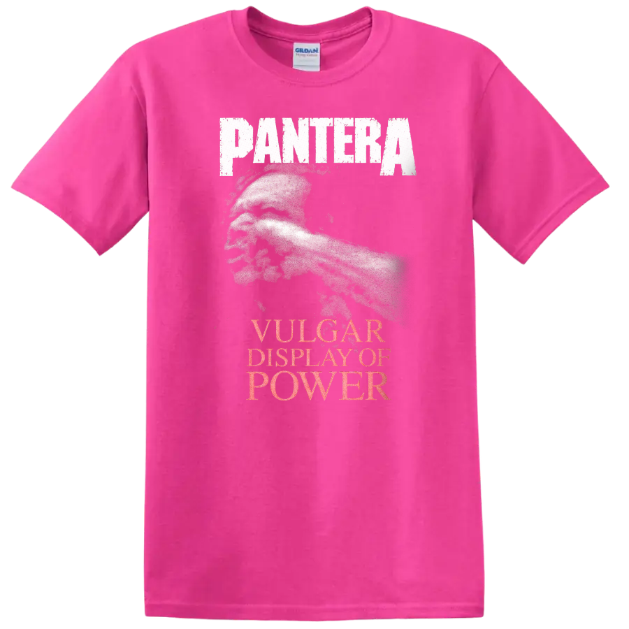 Pantera Vulgar Display of Power Heavy Metal Album Cover T Shirt - Safety Pink