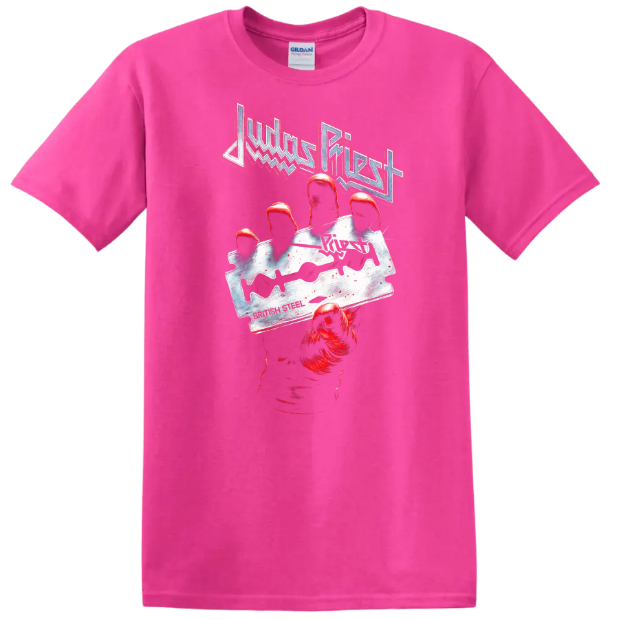 Judas Priest Retro Heavy Metal Hand Claw T Shirt Album Cover Legend - Safety Pink