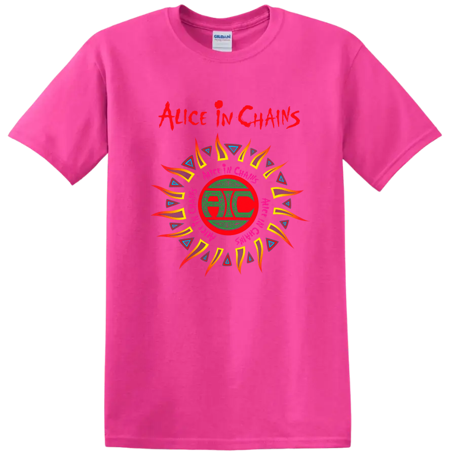 Alice In Chains Retro Heavy Metal Album Art T Shirt - Safety Pink
