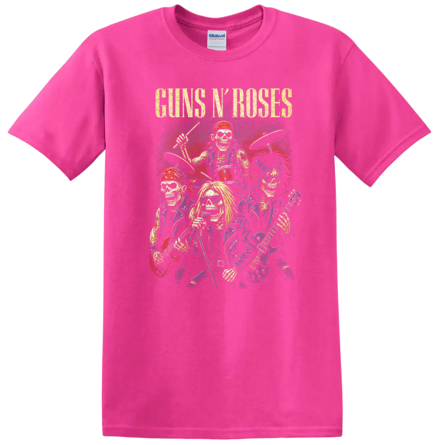 Guns N' Roses Retro Heavy Metal Band Album Cover Style T Shirt - Safety Pink