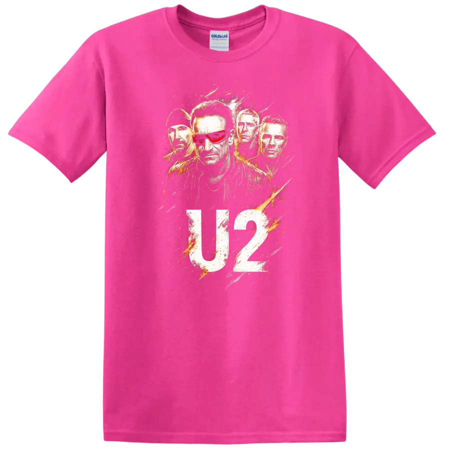 U2 Retro Rock Heavy Metal Album Cover Legend Style T Shirt - Safety Pink