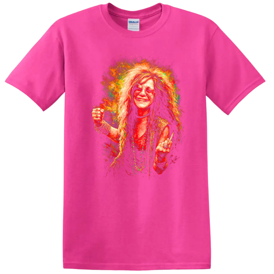 Retro Rock Legend Portrait T Shirt Heavy Metal Psychedelic Album Art - Safety Pink