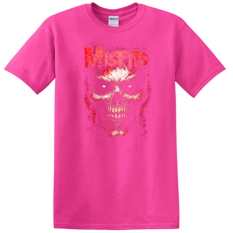Mistis Blood Skull Retro Heavy Metal Rock Band T Shirt - Safety Pink