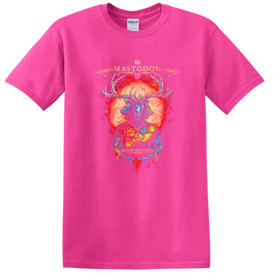 Mastodon Retro Heavy Metal Album Cover Style T Shirt - Safety Pink