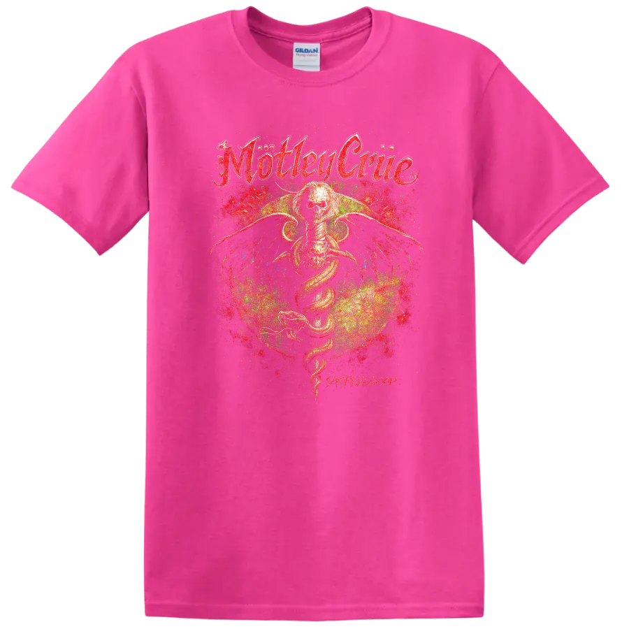Motley Crue Retro Heavy Metal Album Cover Legend Style T Shirt - Safety Pink