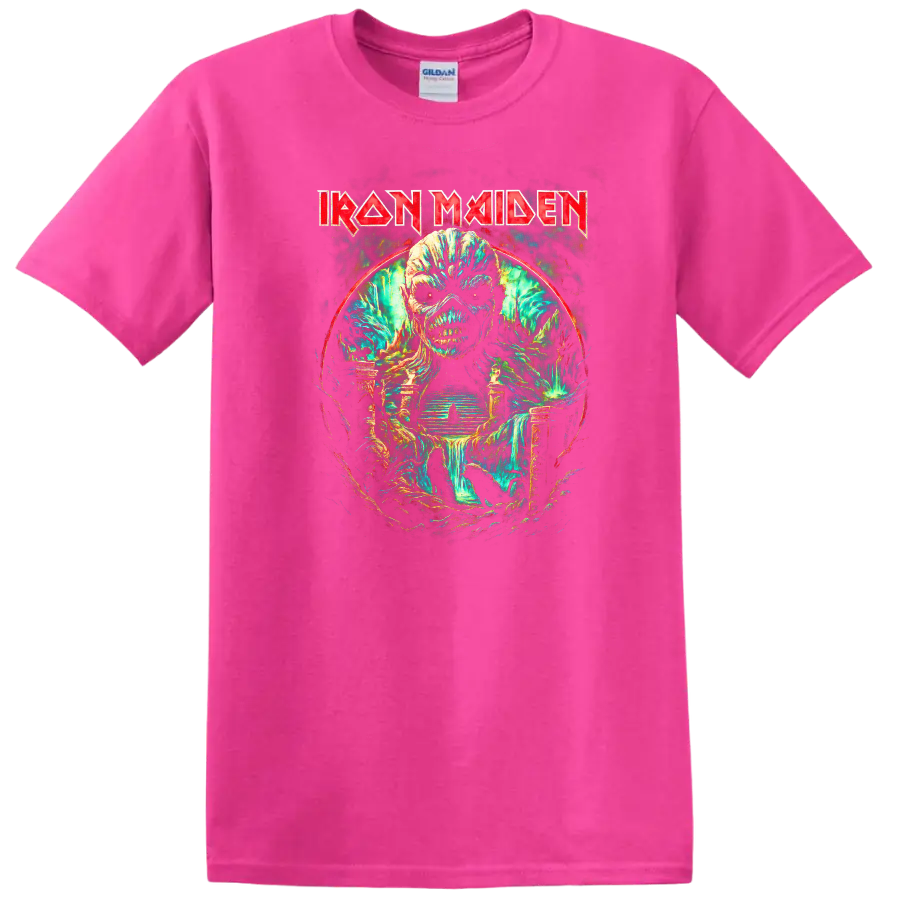 Iron Maiden Heavy Metal Album Art Skull T Shirt Retro Rock Legend - Safety Pink