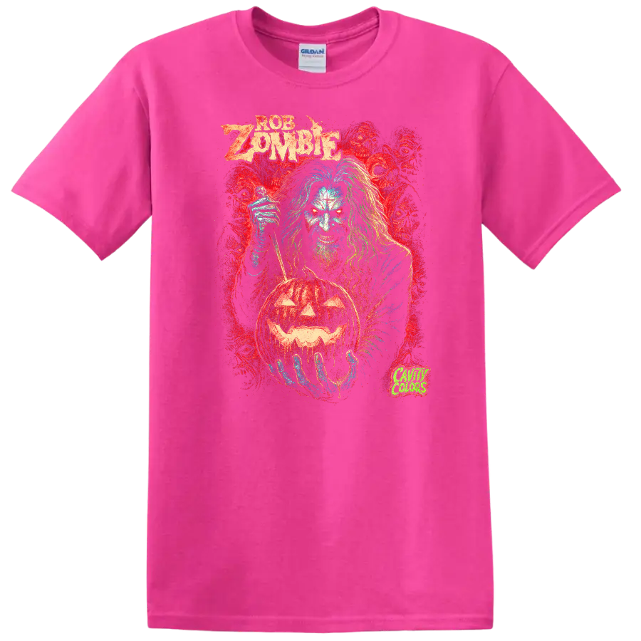 Retro Zombie Rock Legend Album Cover T Shirt Heavy Metal Horror Graphic - Safety Pink