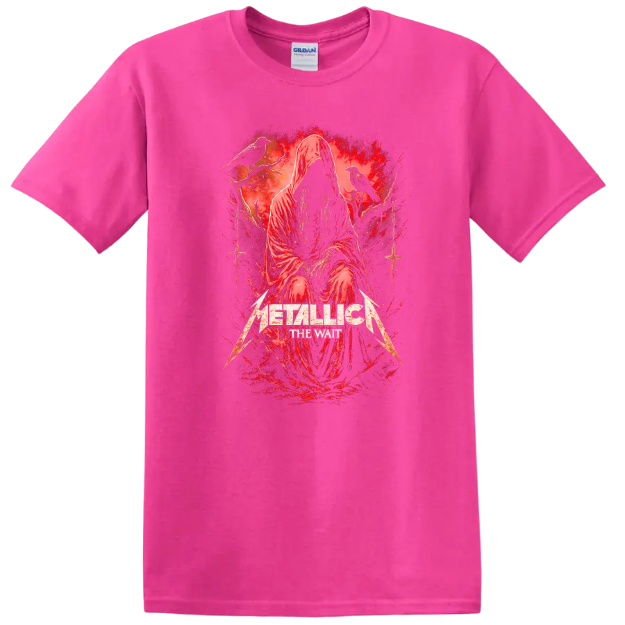 Metallica The Wait Retro Heavy Metal Album Art T Shirt - Safety Pink