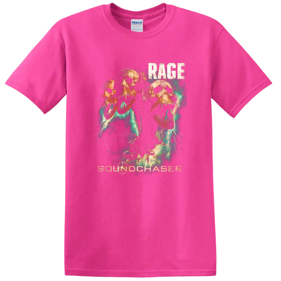 Rage Soundchaser Retro Heavy Metal Skull T Shirt Album Cover Style - Safety Pink