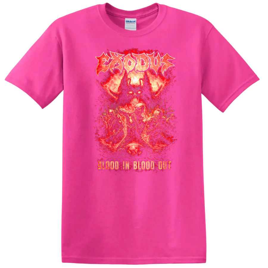 Blood In Blood Out Retro Heavy Metal Skull T Shirt - Safety Pink