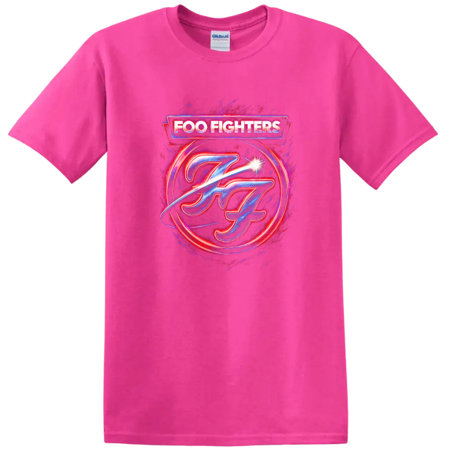 Foo Fighters Retro Heavy Metal Album Cover Style T Shirt - Safety Pink