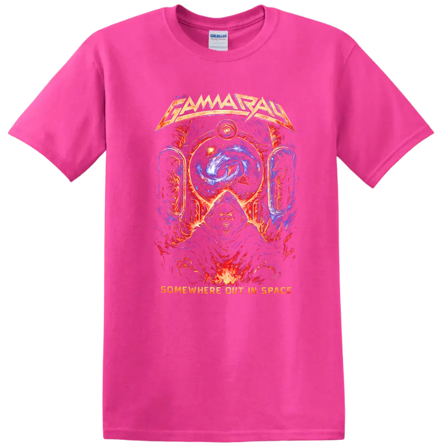 Gamma Ray Retro Heavy Metal Album Cover Style T Shirt - Safety Pink